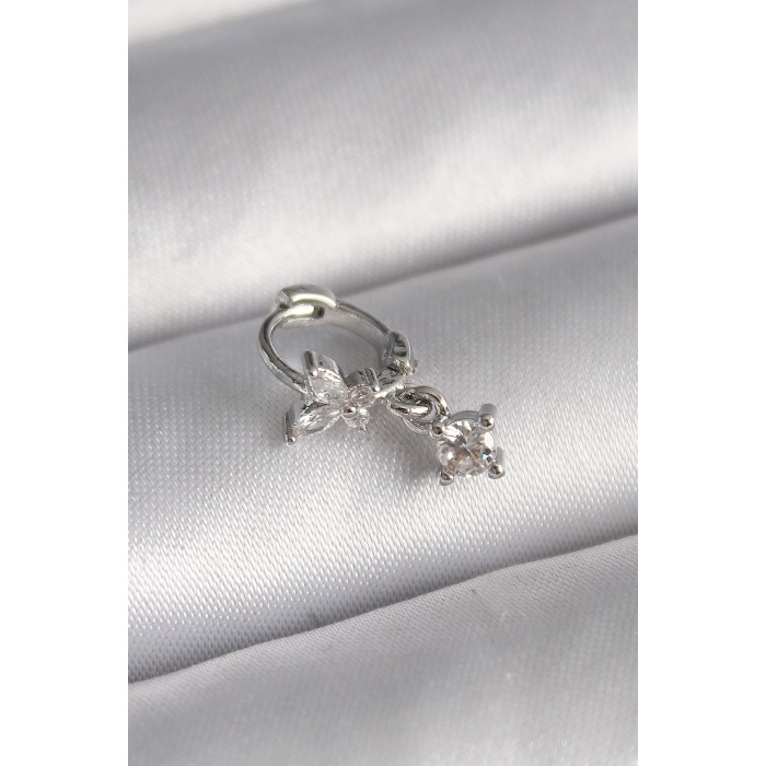 316L Çelik Gümüş Renk Zirkon Taşlı Kelebek Model Sallantı Detay Tragus Piercing -