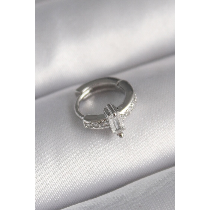 316L Çelik Gümüş Renk Zirkon Taşlı Tragus Piercing -