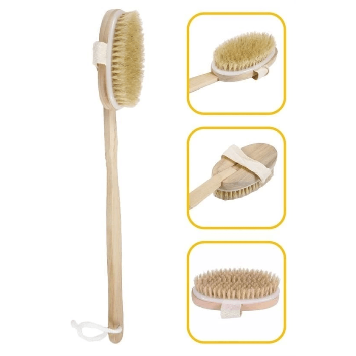 Doğal At Kılı Selülit Karşıtı Sapı Çıkabilen Ahşap Banyo Fırçası ( Lisinya )
