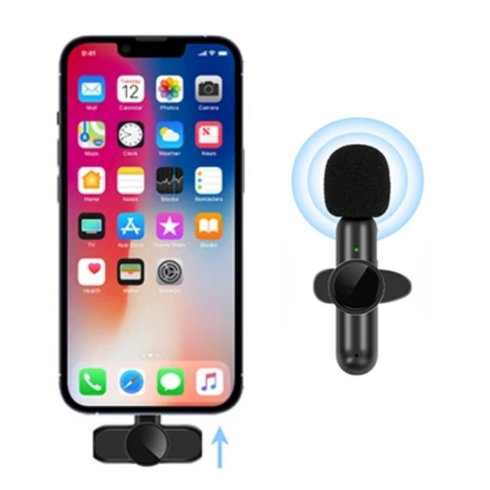 Type C Uyumlu İphone Dönüştürücülü Kablosuz Yaka Mikrofonu Android Ve İphone Uyumlu Mini Mikrofon ( Lisinya )