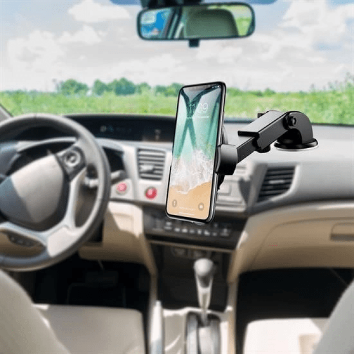 360 Derece Dönen Torpido Üstü Uzunluk Ayarlamalı Vantuzlu Teleskopik Araç Telefon Tutucu ( Lisinya )