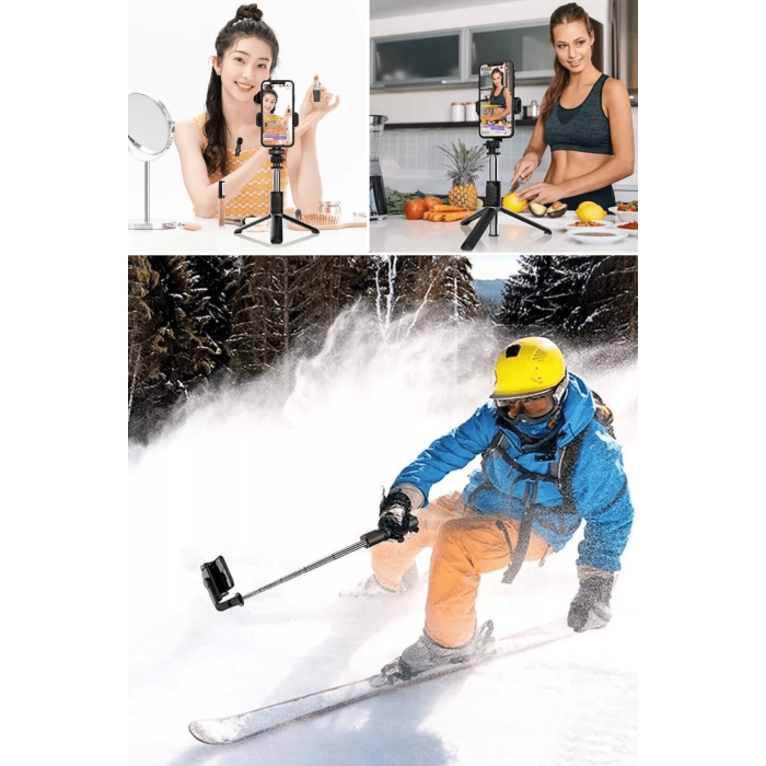Masaüstü Tripod Olabilen Telefon Tutuculu Kablosuz Kumandalı Selfie Çubuğu ( Lisinya )