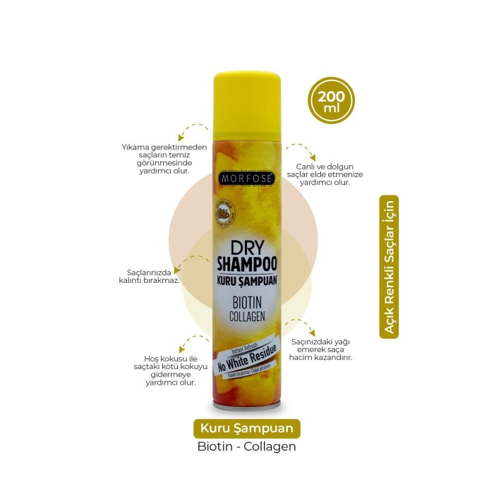 Kuru Şampuan Biotin Collagen 200 ML - Açık Renkli Saçlar - mrfs