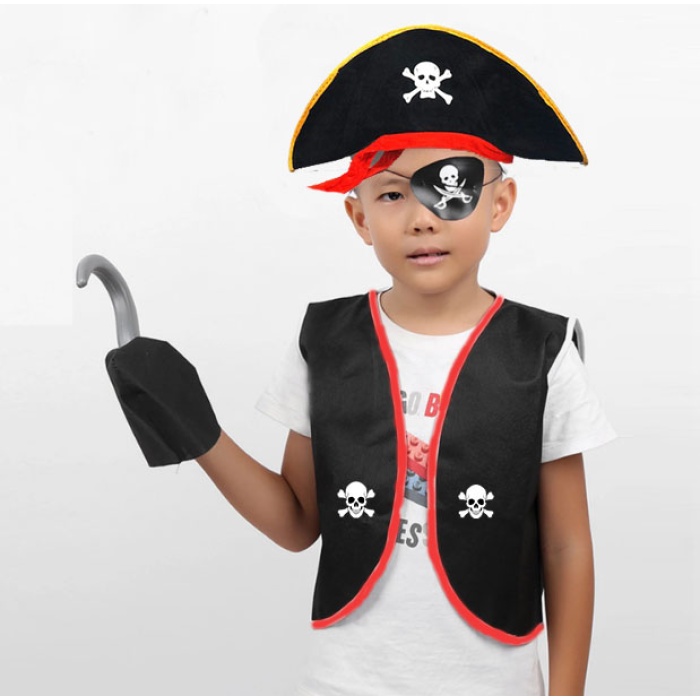 Korsan Yelek + Şapka + Kanca + Maske Çocuk Boy 4-6 Yaş (4767) - Lisinya