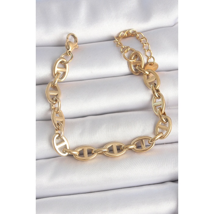 316L Çelik Gold Renk Zincir Model Kadın Bileklik - Lisinya