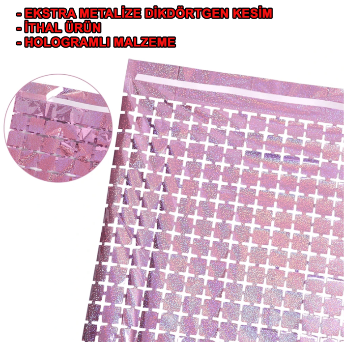 Ekstra Metalize Rose Gold Renk Disko Dikdörtgen Kesim Kapı Perdesi Dekorasyon 1x2 Metre - Lisinya