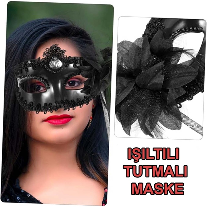 Siyah Işıltılı Tutmalı Fotoğraf Çekimi Maskesi 18x29 cm (4767) - Lisinya