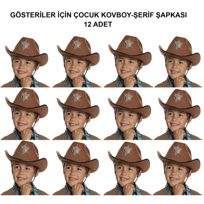 Kovboy Şerif Şapkası Kahve 12 Adet - Kostüm, Parti Ve Gösteri Şapkası - Lisinya