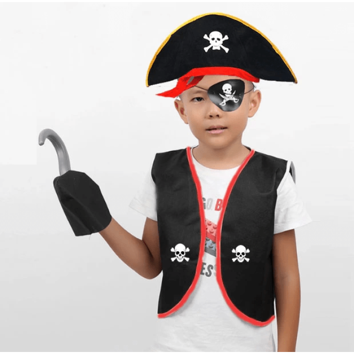 Korsan Yelek + Şapka + Kanca + Maske Çocuk Boy 4-6 Yaş - Lisinya