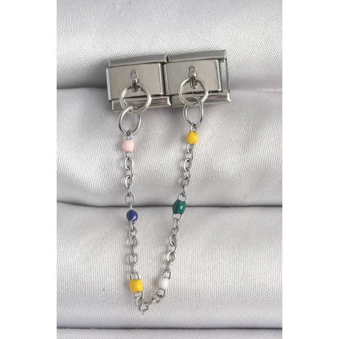 316L Çelik Gümüş Renk 2Li Sallantı Zincir Model Nomination Charm