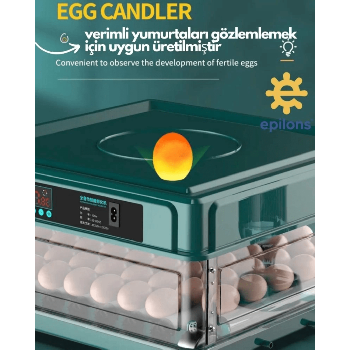 Kuluçka Makinesi Epo-130my Extra Hediyeli 130 Yumutalık Yedek Motorlu İncubator ( Lisinya )