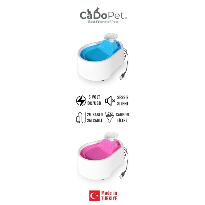 Kedi Köpek Su Pınarı Şelale 2 Litre - 5 volt ( usbli ) Pembe
