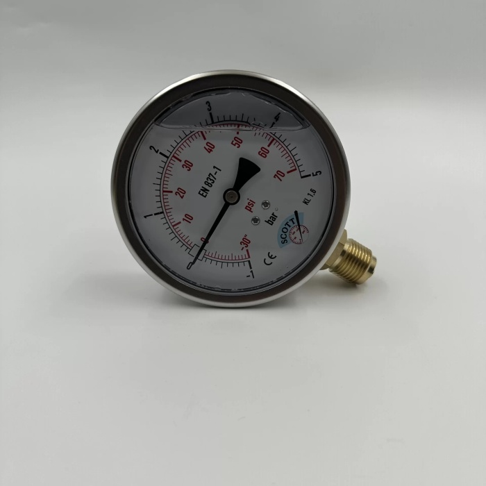 Manometre Gliserinli Alttan Çıkışlı Q100 - 0 - 1 + 5 Bar 1/2 (Lisinya)