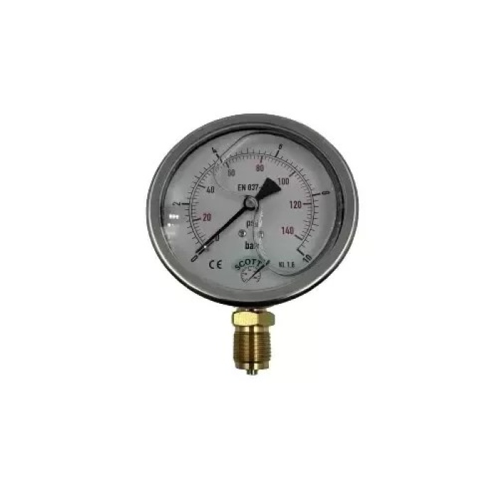 Manometre Gliserinli Alttan Çıkışlı Q100 - 0 - 10 Bar 1/2 (Lisinya)