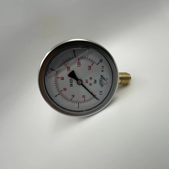 Manometre Gliserinli Alttan Çıkışlı Q100 - 0 - 10 Bar 1/2 (Lisinya)