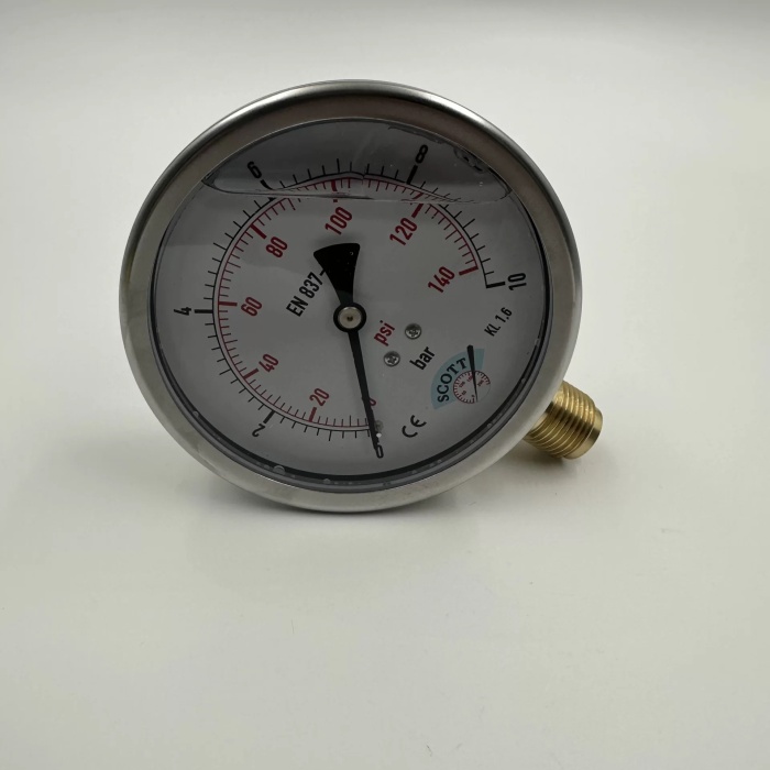 Manometre Gliserinli Alttan Çıkışlı Q100 - 0 - 10 Bar 1/2 (Lisinya)