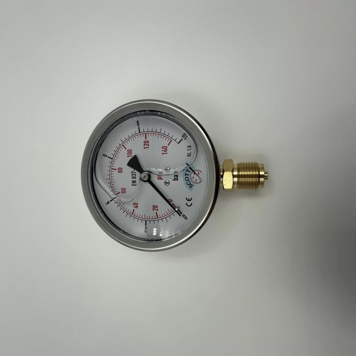 Manometre Gliserinli Alttan Çıkışlı Q100 - 0 - 10 Bar 1/2 (Lisinya)