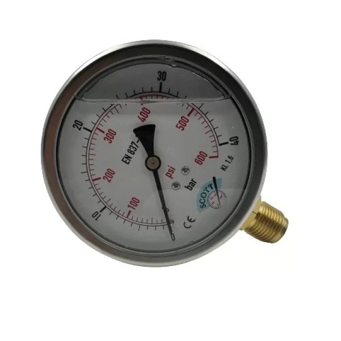 Manometre Gliserinli Alttan Çıkışlı Q100 - 0 - 40 Bar 1/2 (Lisinya)