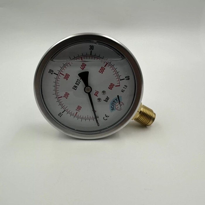 Manometre Gliserinli Alttan Çıkışlı Q100 - 0 - 40 Bar 1/2 (Lisinya)