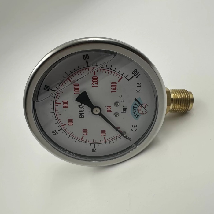 Manometre Gliserinli Alttan Çıkışlı Q100 - 0 - 100 Bar 1/2 (Lisinya)