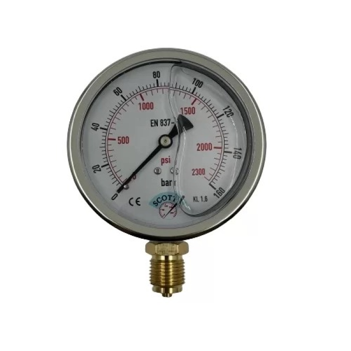 Manometre Gliserinli Alttan Çıkışlı Q100 - 0 - 160 Bar 1/2 (Lisinya)