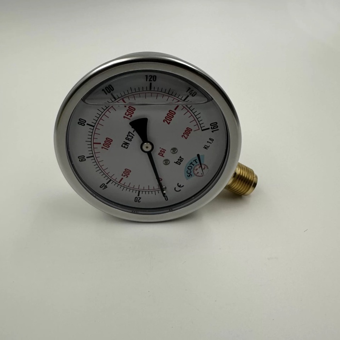 Manometre Gliserinli Alttan Çıkışlı Q100 - 0 - 160 Bar 1/2 (Lisinya)