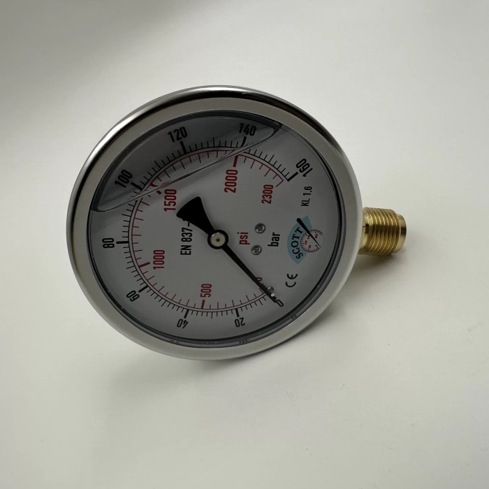 Manometre Gliserinli Alttan Çıkışlı Q100 - 0 - 160 Bar 1/2 (Lisinya)