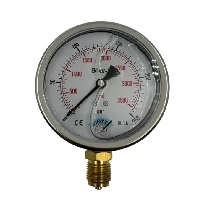 Manometre Gliserinli Alttan Çıkışlı Q100 - 0 - 250 Bar 1/2 (Lisinya)
