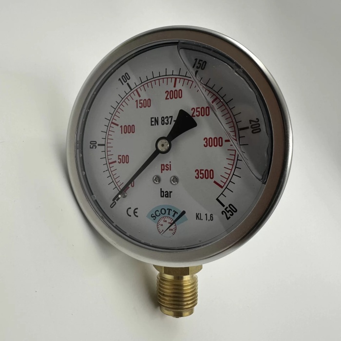 Manometre Gliserinli Alttan Çıkışlı Q100 - 0 - 250 Bar 1/2 (Lisinya)