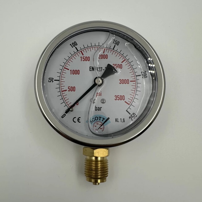 Manometre Gliserinli Alttan Çıkışlı Q100 - 0 - 250 Bar 1/2 (Lisinya)