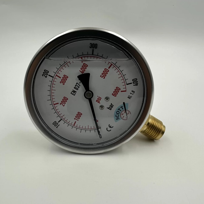 Manometre Gliserinli Alttan Çıkışlı Q100 - 0 - 400 Bar 1/2 (Lisinya)