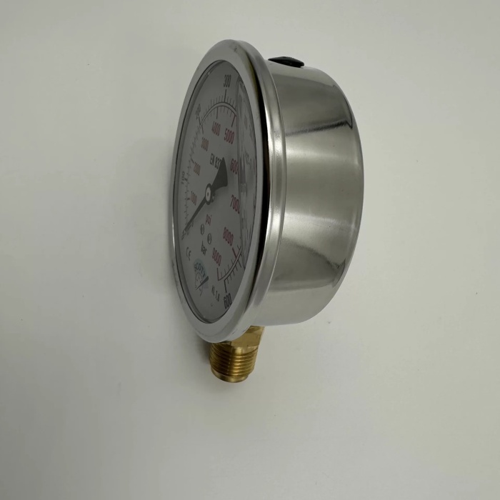 Manometre Gliserinli Alttan Çıkışlı Q100 - 0 - 600 Bar 1/2 (Lisinya)
