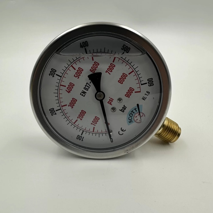 Manometre Gliserinli Alttan Çıkışlı Q100 - 0 - 600 Bar 1/2 (Lisinya)