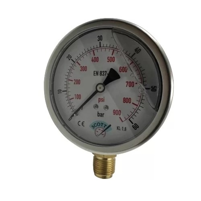 Manometre Gliserinli Alttan Çıkışlı Q100 - 0 - 60 Bar 1/2 (Lisinya)