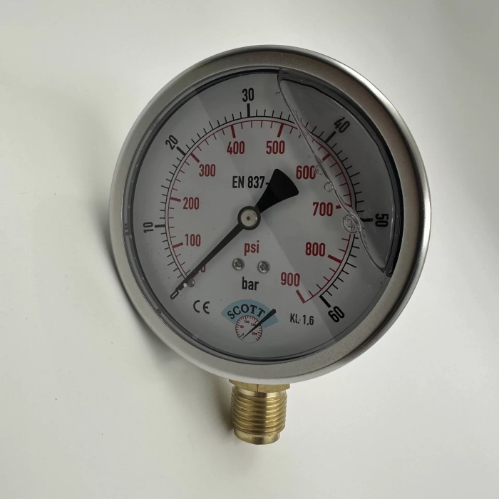 Manometre Gliserinli Alttan Çıkışlı Q100 - 0 - 60 Bar 1/2 (Lisinya)