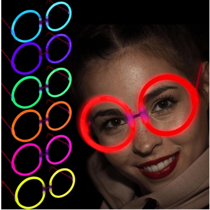 Glow  Yuvarlak Gözlük - Glow Partisi Gözlükleri - Glow Stick Gözlük 12 Adet