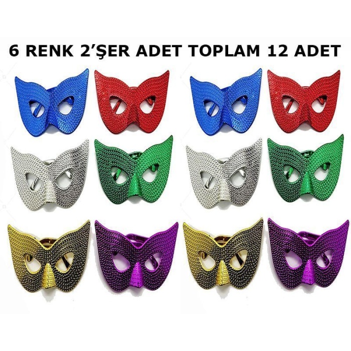 Maskeli B Partisi Görünümlü Retro Parti Gözlüğü 6 Renk 12 Adet