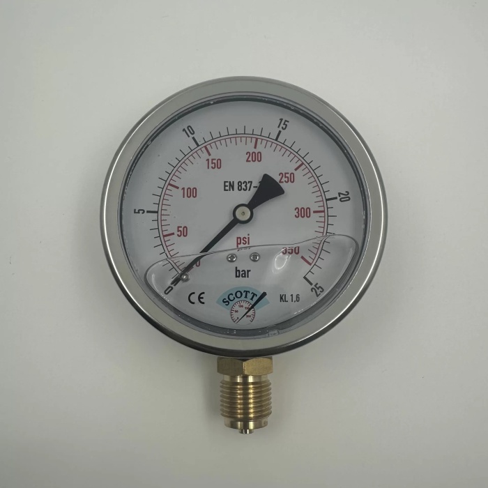 Manometre Gliserinli Alttan Çıkışlı Q100 - 0 - 25 Bar 1/2 (Lisinya)