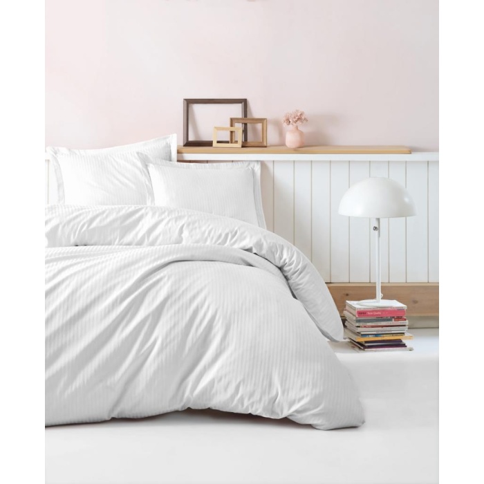 Çift Kişilik Saten Nev Takımı Elegante Stripe Beyaz