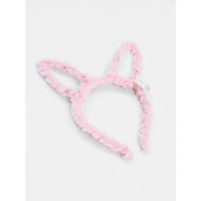 Led Işıklı Peluş Pofuduk Tavşan Kulak Tavşan Taç Pembe 17X23 cm
