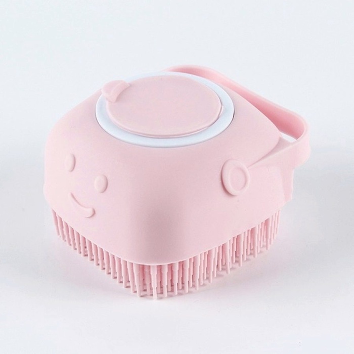 Şampuan Hazneli Kedi Köpek Silikon Duş Fırçası 11 cm Pembe