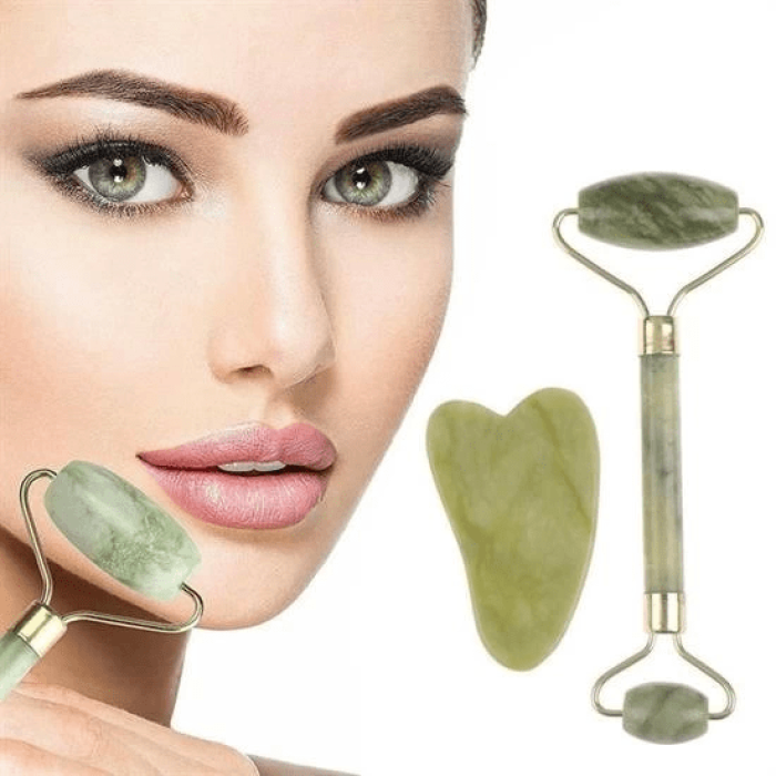 Çift Taraflı 2li Cilt Yüz Masaj Aleti Jade Roller Yeşim  Taşı Seti ( Lisinya )