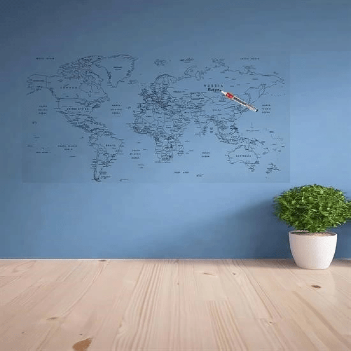 Yazılabilir Dünya Haritası Manyetik Duvar Stickerı 110 X 56 Cm ( Lisinya )