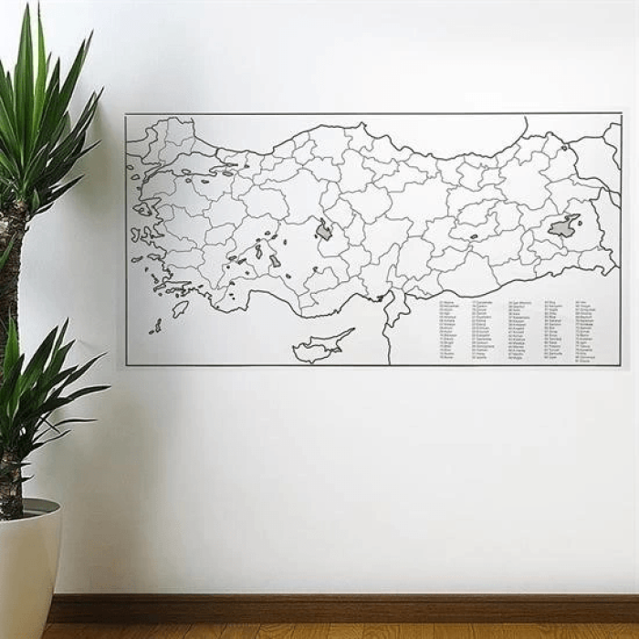 Yazılabilir Türkiye Haritası Manyetik Duvar Stickerı 110 X 56 Cm ( Lisinya )
