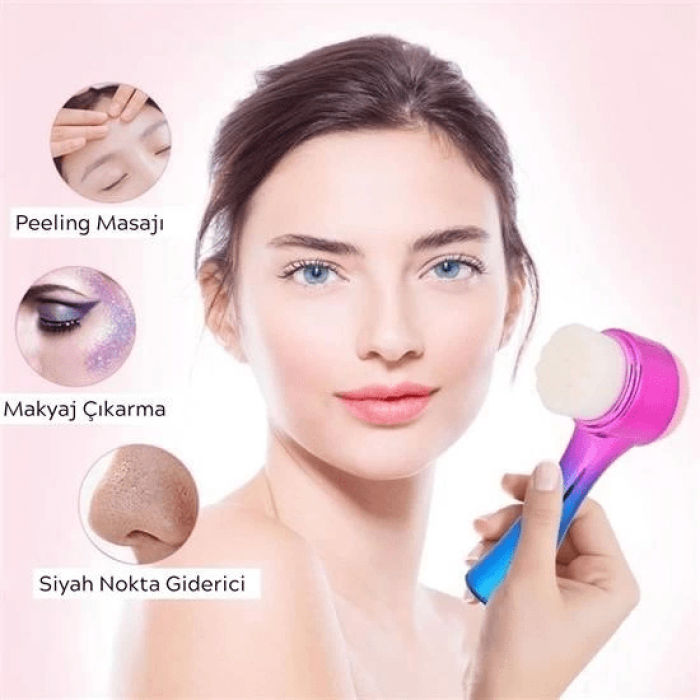 Çift İşlevli Renkli Cilt Yüz Temizleme Fırçası Peeling Masaj Etkili Gözenek Temizleyici Alet ( Lisinya )