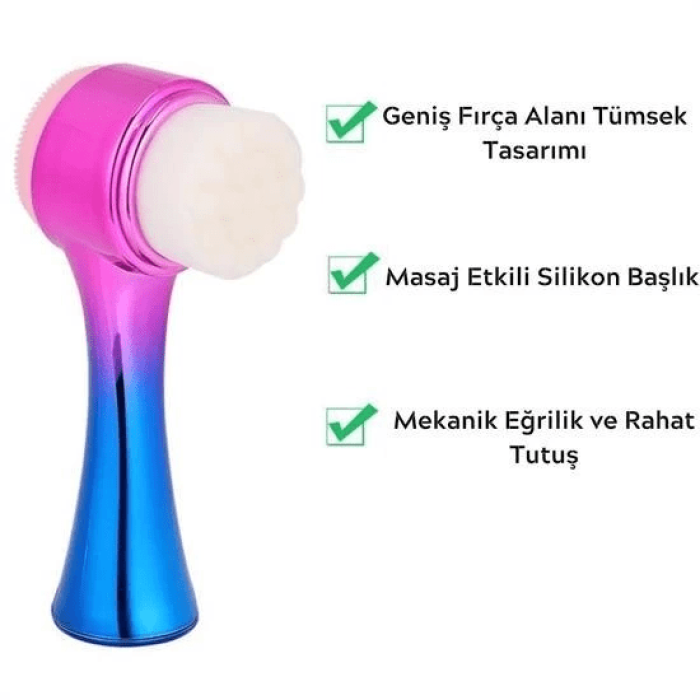 Çift İşlevli Renkli Cilt Yüz Temizleme Fırçası Peeling Masaj Etkili Gözenek Temizleyici Alet ( Lisinya )