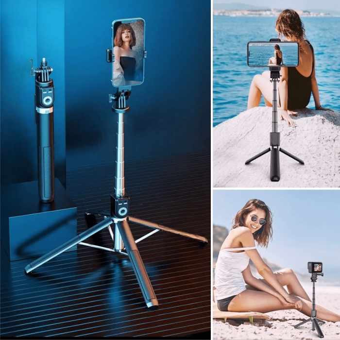 Fotoğraf Makinası Ve Telefon Takılabilen 2si 1 Arada 2.2m Uzayan Selfie Çubuğu Kumandalı Tripod ( Lisinya )