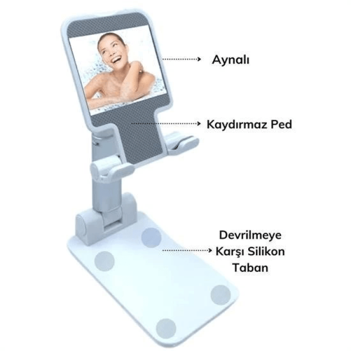 Siyah Aynalı Cep Telefonu Sabitleyici Stand Katlanabilir Ayarlanabilir Telefon Standı ( Lisinya )