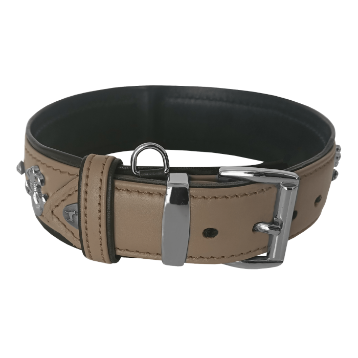 Deri Doğal Taşlı Köpek Boyun Tasması 28-33 cm X-Small Taba