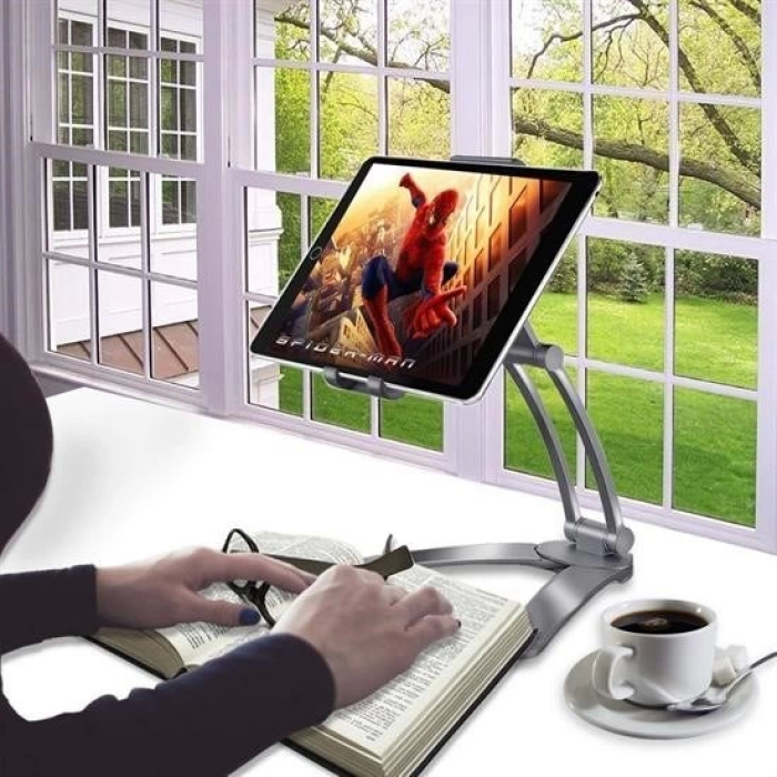 360 Derece Dönebilen Mutfak Masaüstü Telefon Tablet Tutucu Ayarlanabilir Esnek Ayaklı Metal ( Lisinya )